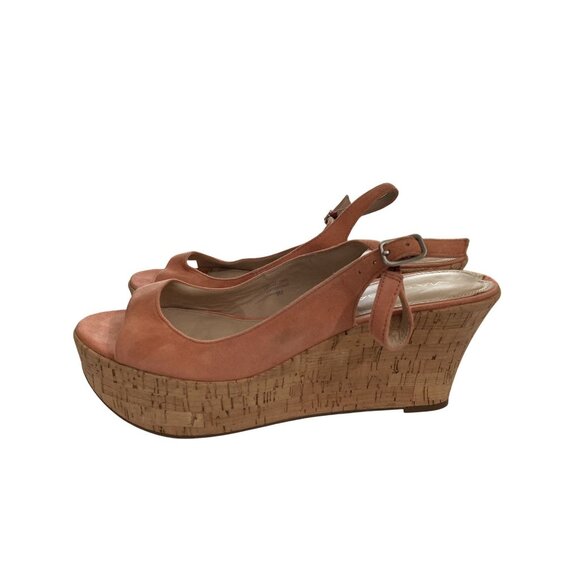 Via Spiga Womens size 9M orange Suede Leather  Peep-Toe cork Wedge Sandals shoes - Picture 3 of 8